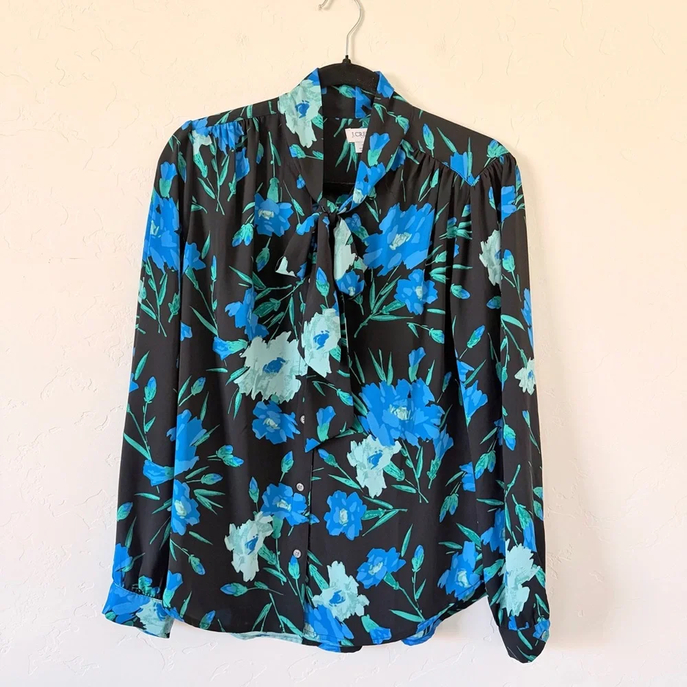 J. Crew Front Tie Button Floral Blouse Size S